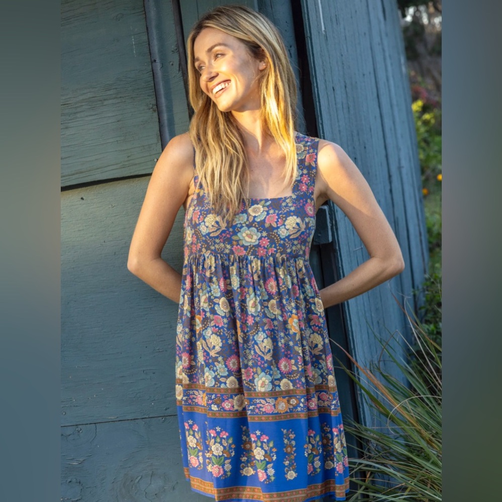 Natural life, medium, Tricia Mini Dress - Blue Yellow Roses